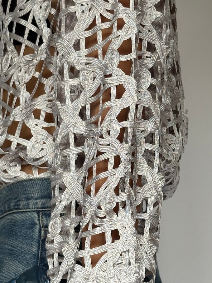 Vintage Crochet Lace Cardigan Silver 6500