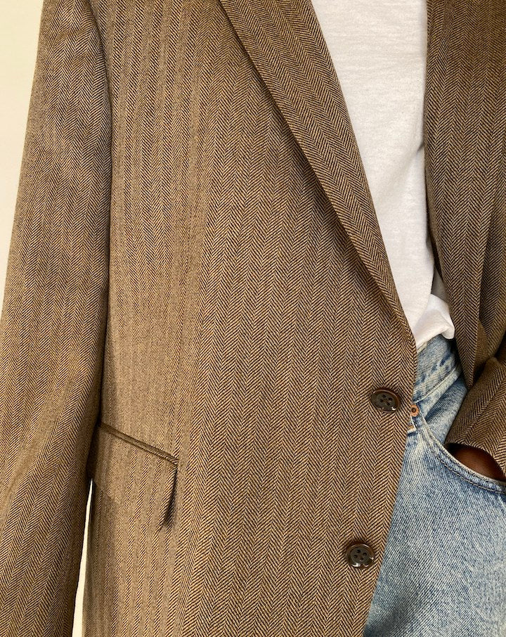 VINTAGE BROWN SINGLE BREASTED WOOL BLAZER 1971