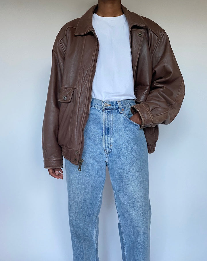 VINTAGE BROWN LEATHER BOMBER JACKET 3594