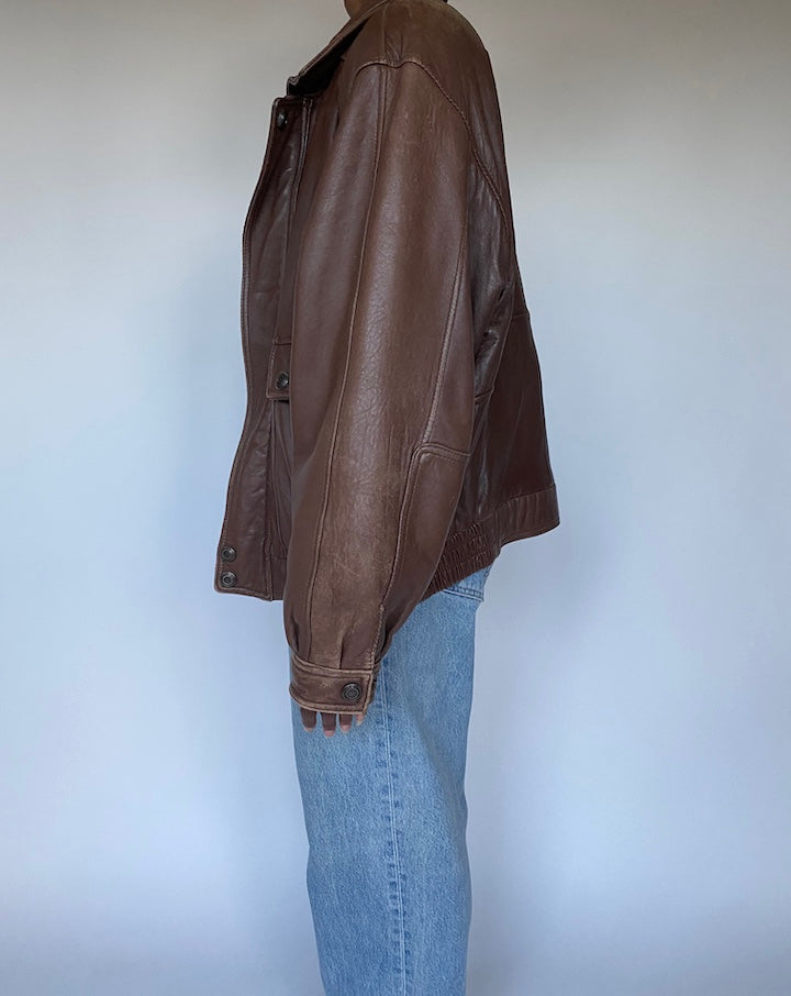 VINTAGE BROWN LEATHER BOMBER JACKET 3594