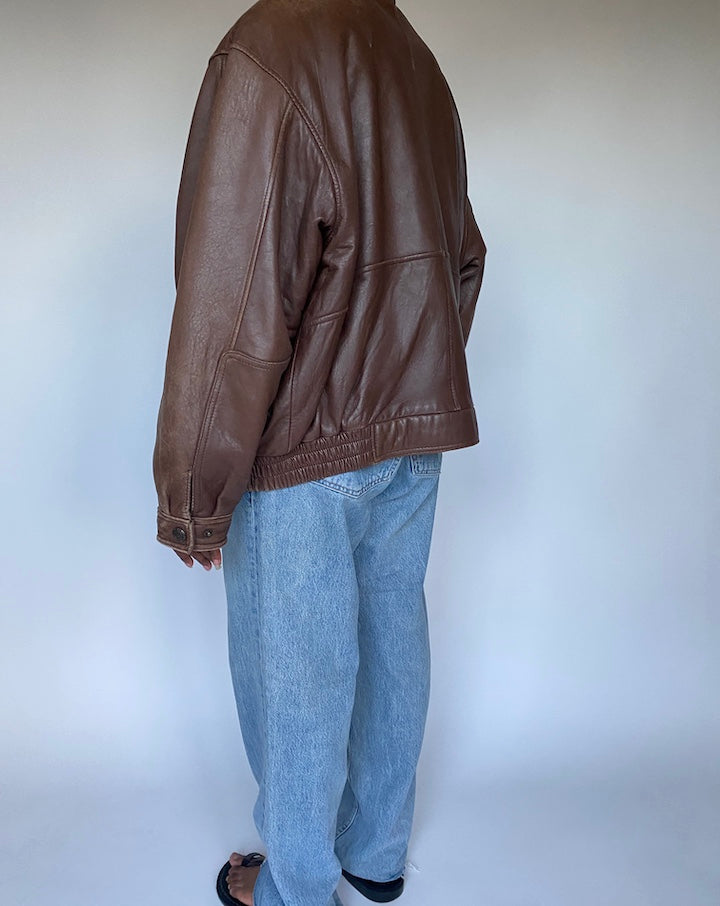 VINTAGE BROWN LEATHER BOMBER JACKET 3594