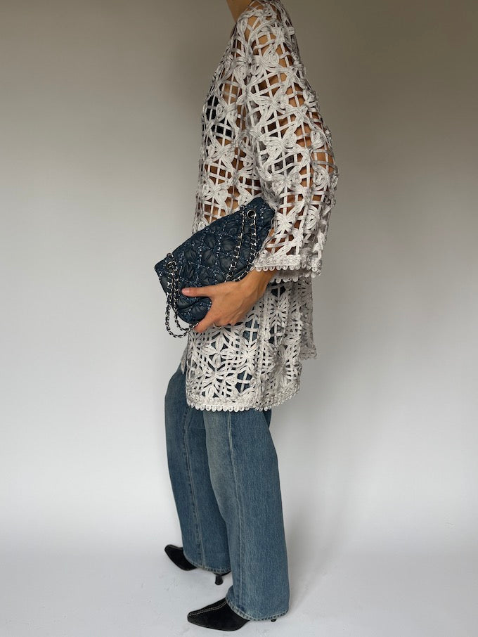 Vintage Crochet Lace Cardigan Silver 6500