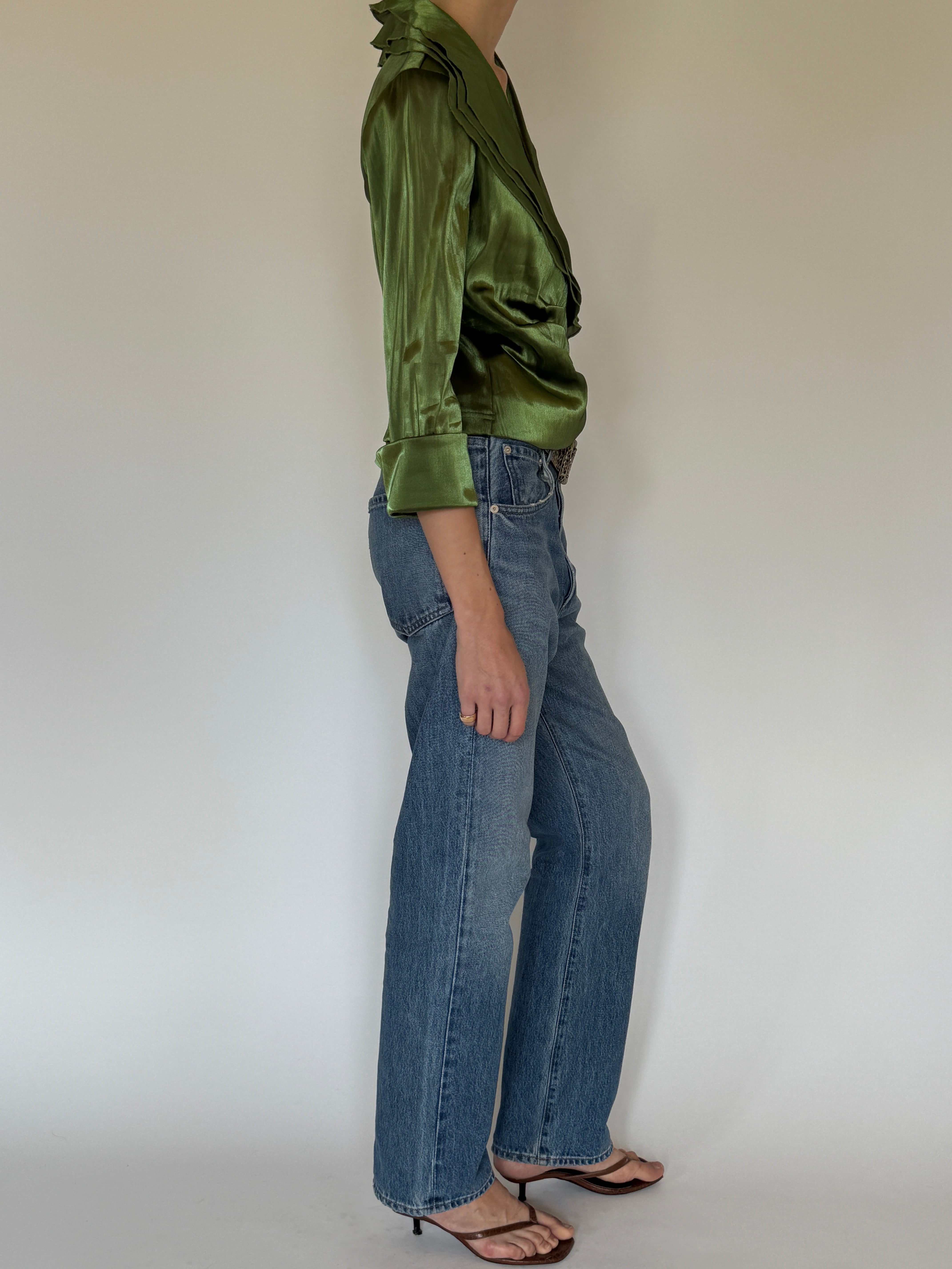 Vintage green draped blouse side angle