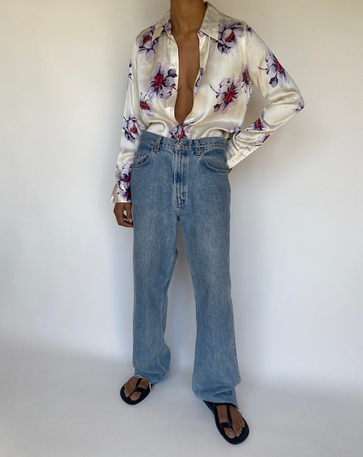 VINTAGE OFF WHITE FLOWER PATTERNED BLOUSE 3172
