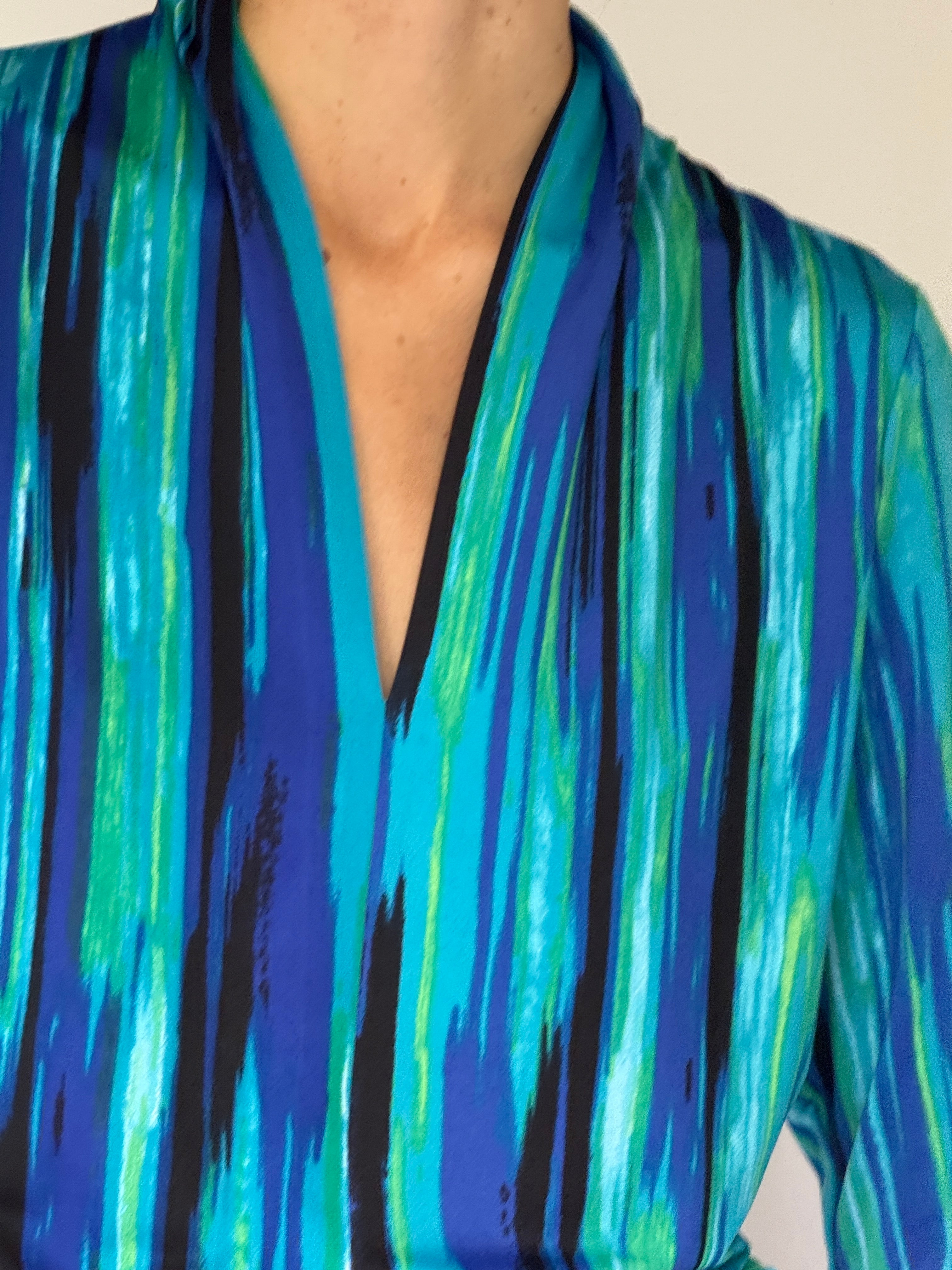 Vintage Abstract Stripe Top Blue 6505