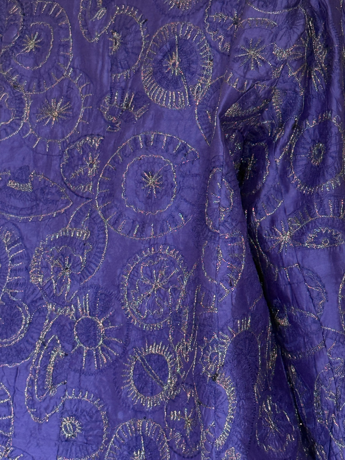 Vintage purple silk embroidered jacket metallic thread detail