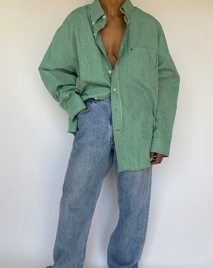 VINTAGE GREEN STRIPED OVERSIZED SHIRT 3174