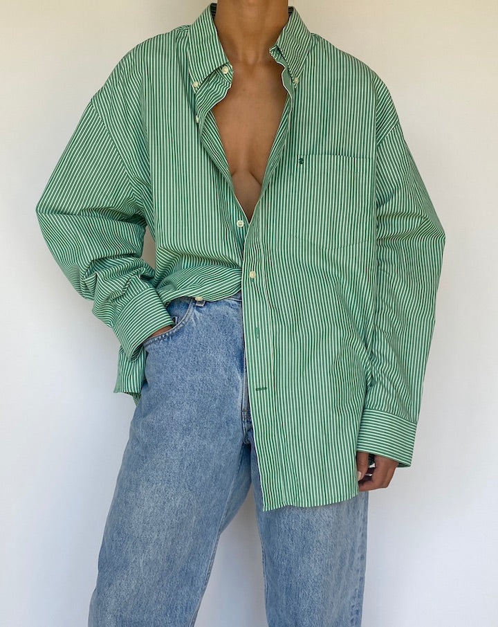 VINTAGE GREEN STRIPED OVERSIZED SHIRT 3174