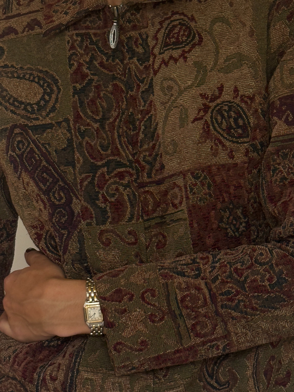 Vintage tapestry paisley jacket cuff detail