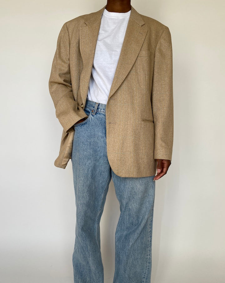 VINTAGE BEIGE SILK AND WOOL BLAZER 1978