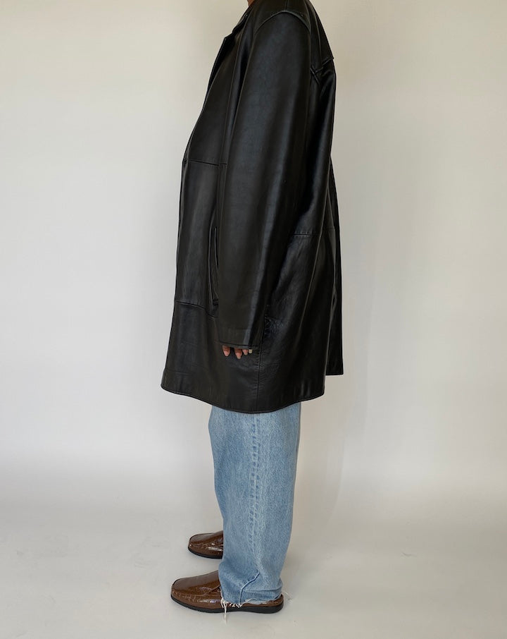 VINTAGE BLACK OVERSIZED LEATHER JACKET 1979