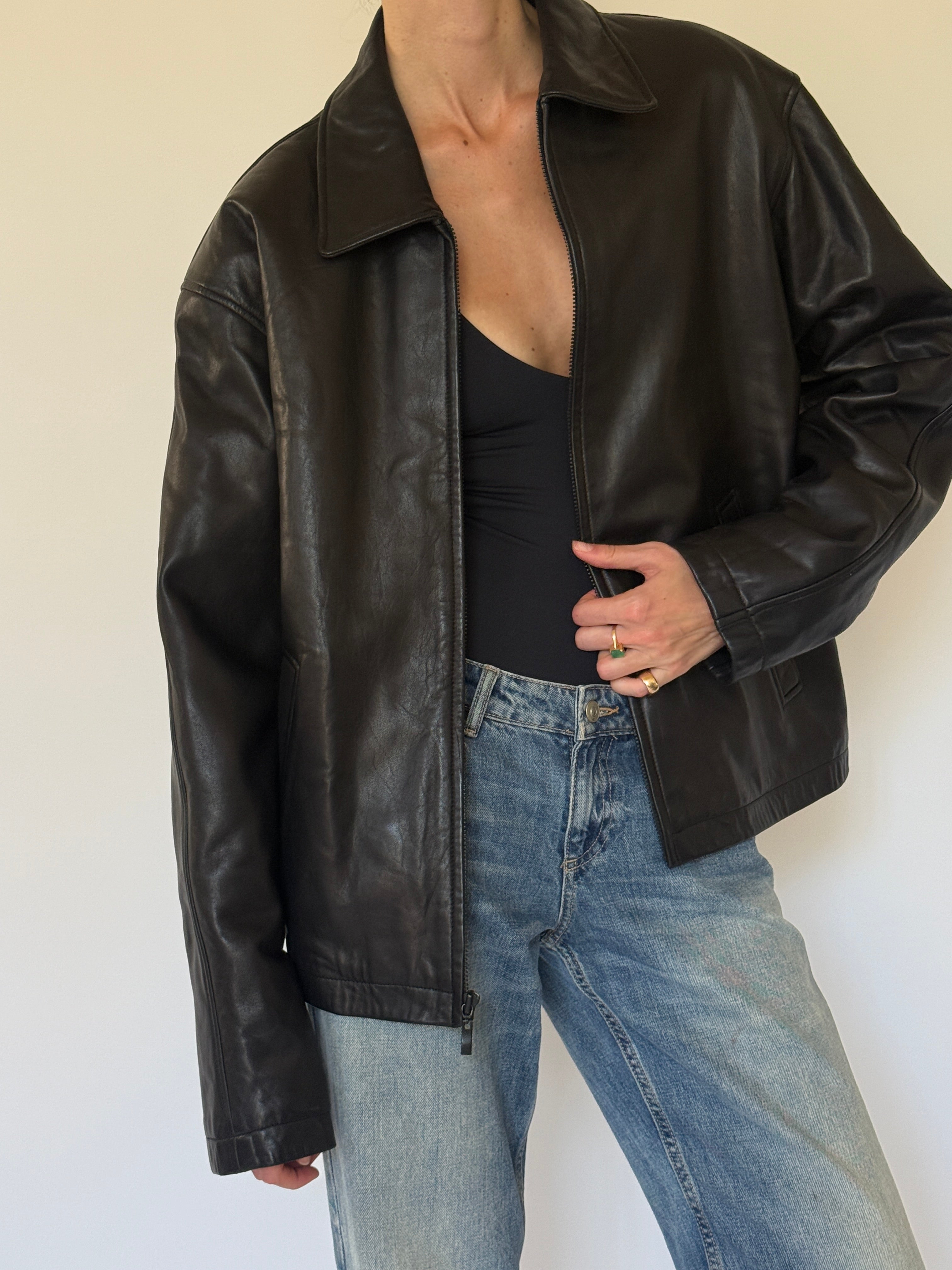 Vintage black leather close-up