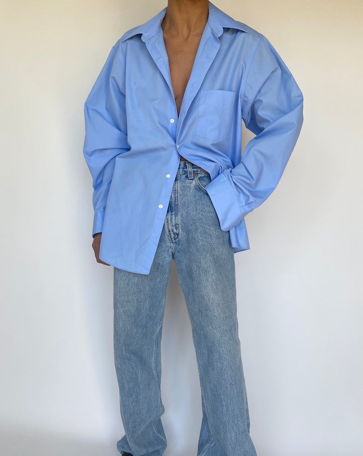 VINTAGE OVERSIZED BLUE BUTTON DOWN LONG SLEEVE SHIRT 3177