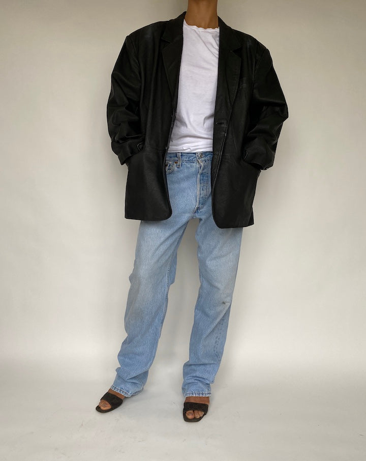 VINTAGE OVERSIZED BLACK LEATHER JACKET 794