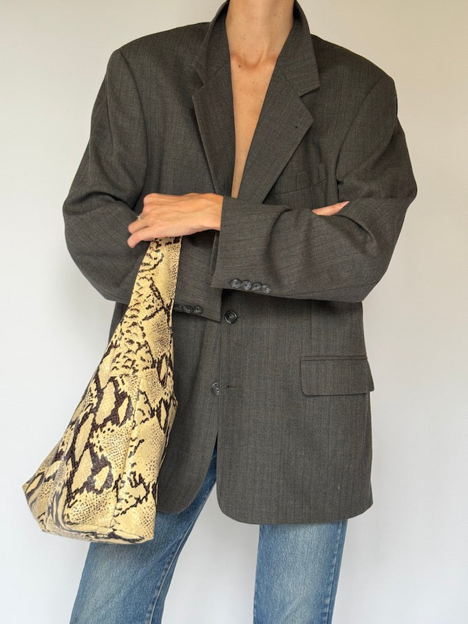 Vintage Structured Wool Blazer in Stripe Grey 6551