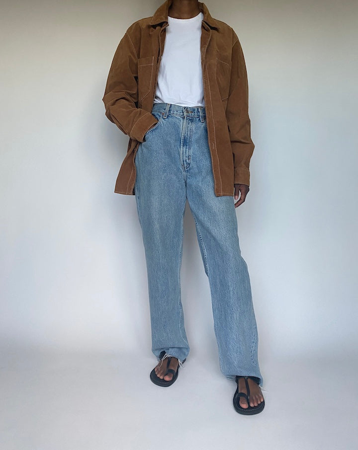 VINTAGE BROWN SUEDE LEATHER SHIRT 3601