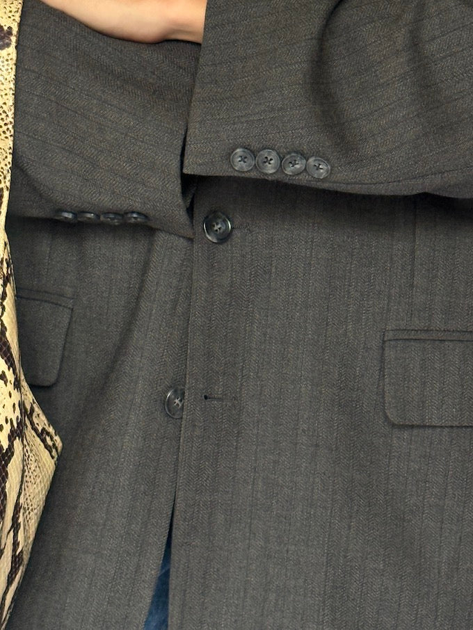 Vintage Structured Wool Blazer in Stripe Grey 6551