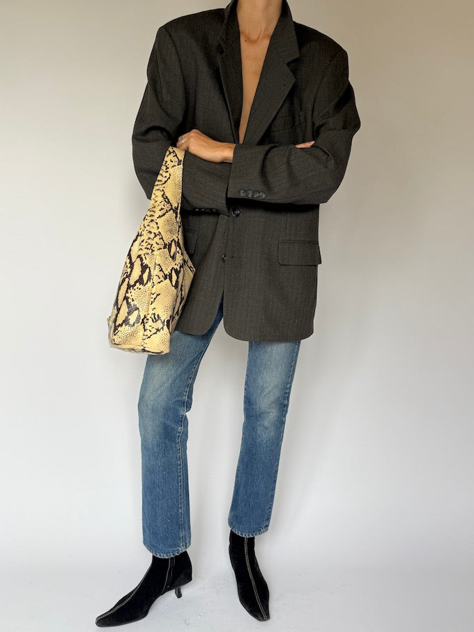 Vintage Structured Wool Blazer in Stripe Grey 6551