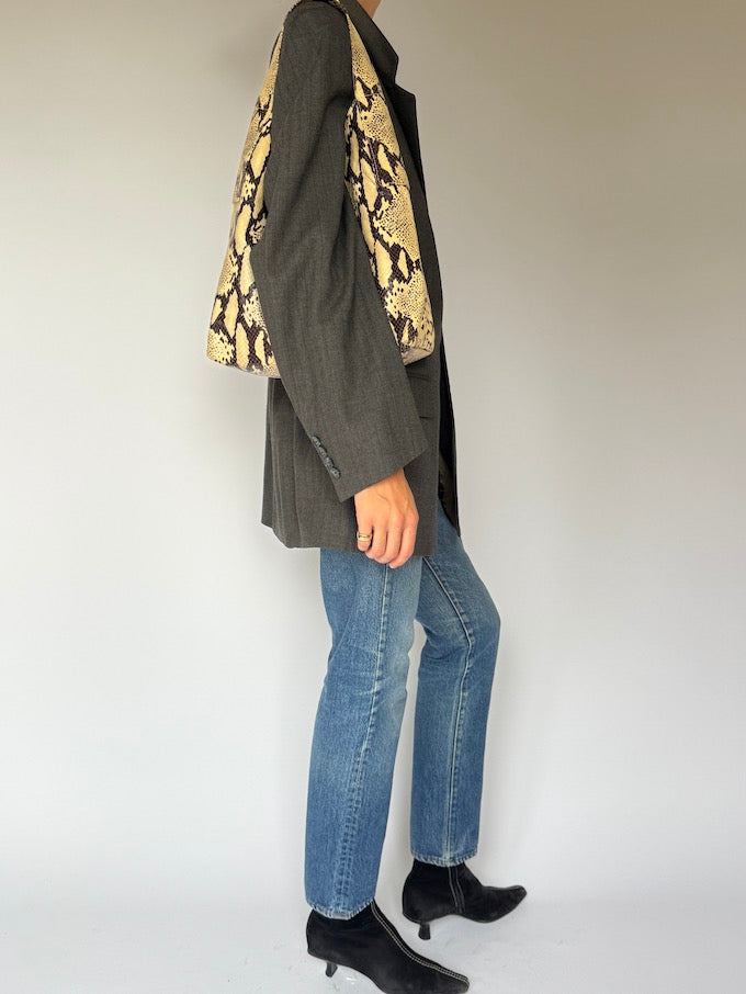 Vintage Structured Wool Blazer in Stripe Grey 6551