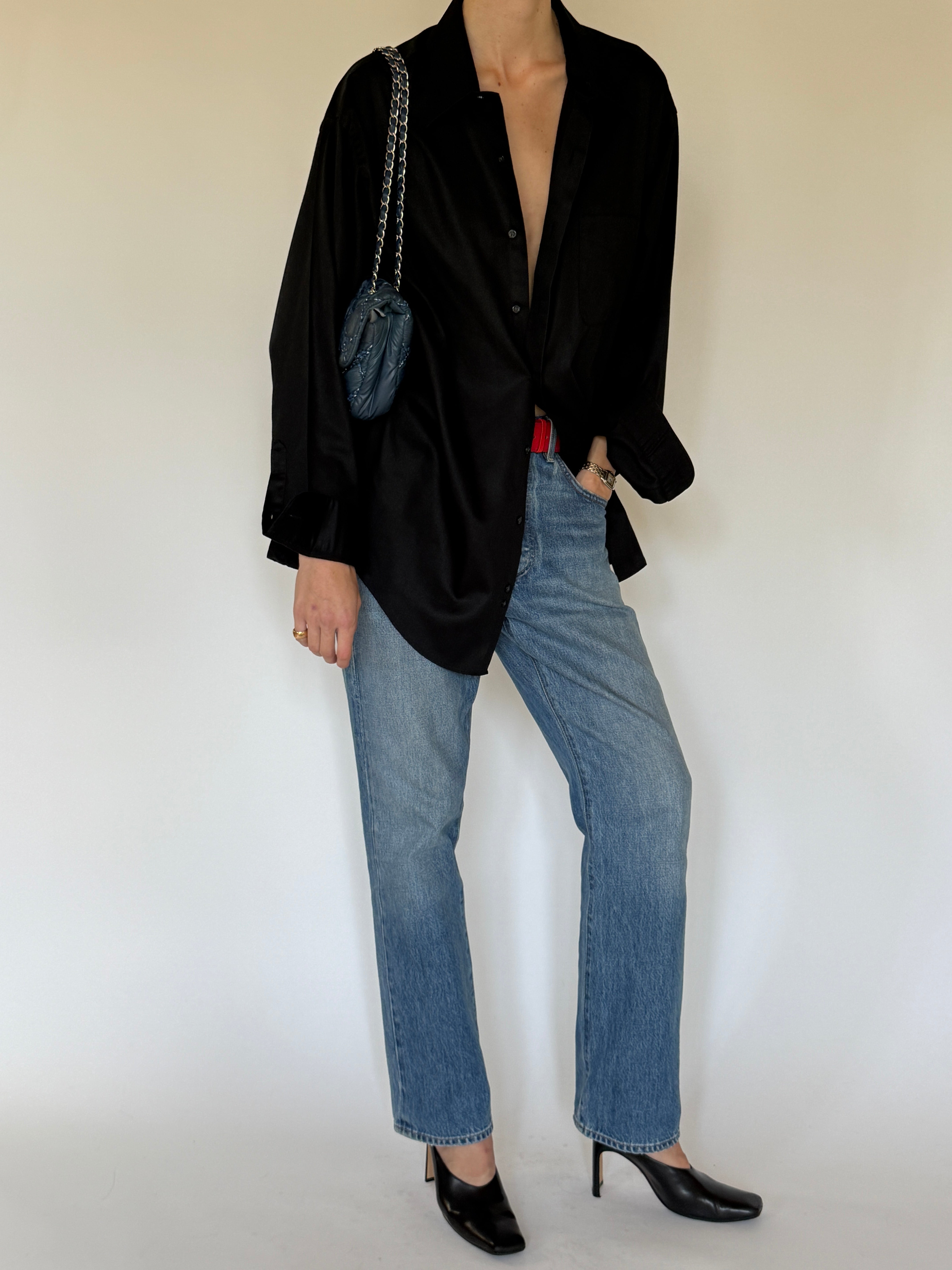 Vintage black button-up shirt front view