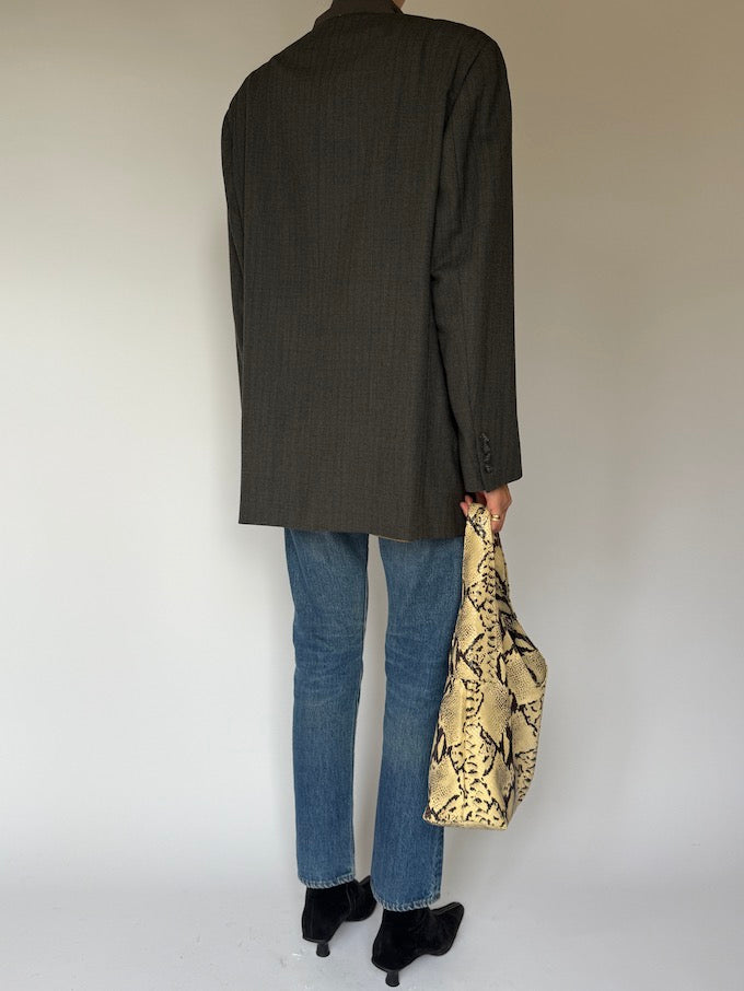 Vintage Structured Wool Blazer in Stripe Grey 6551