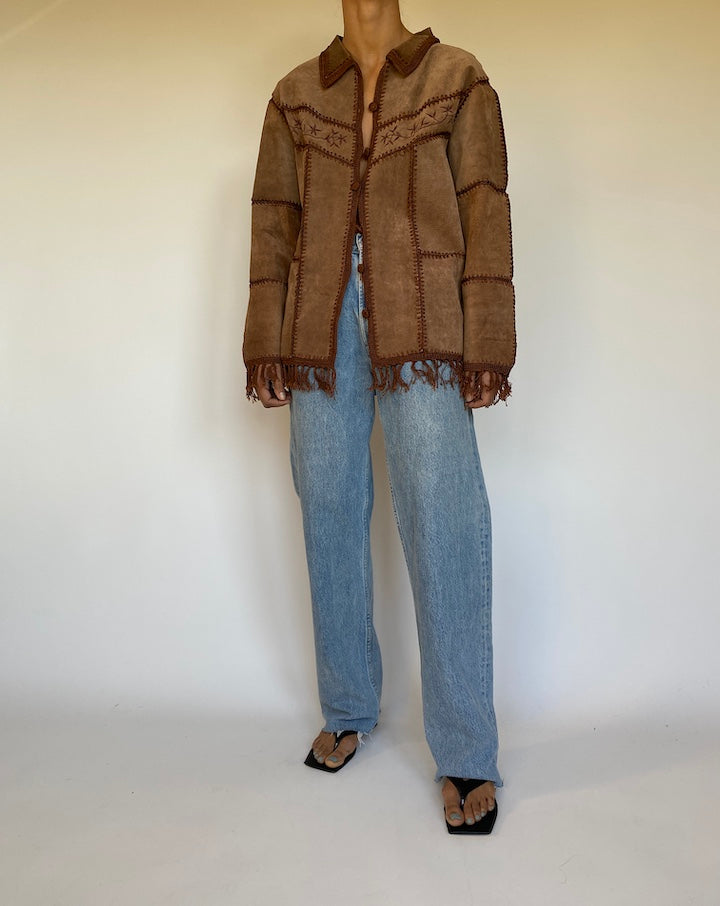 VINTAGE BROWN SUEDE LEATHER AND KNITTED JACKET 2665