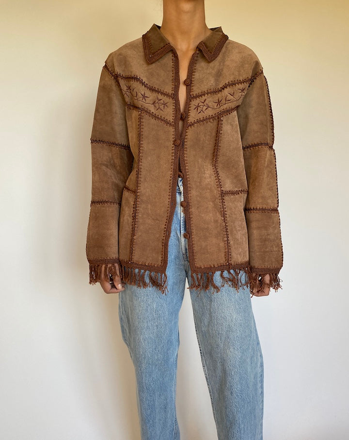 VINTAGE BROWN SUEDE LEATHER AND KNITTED JACKET 2665