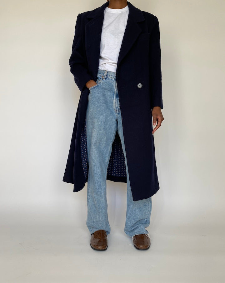VINTAGE LONG NAVY COAT 1985
