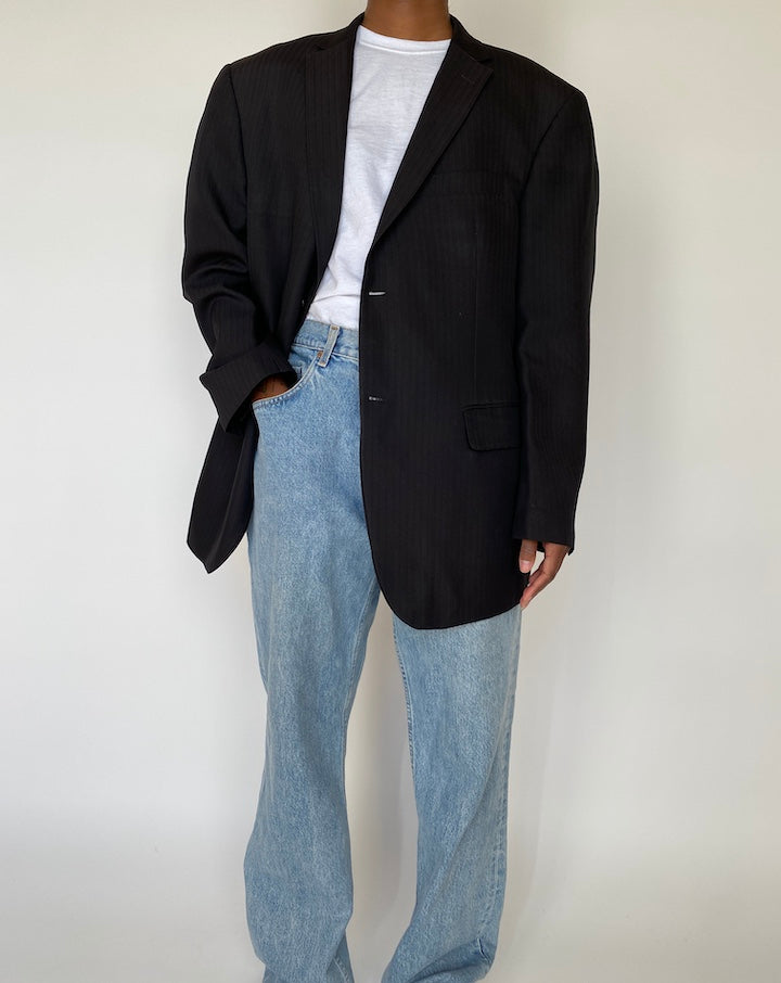 VINTAGE BLACK STRIPED BLAZER 1986
