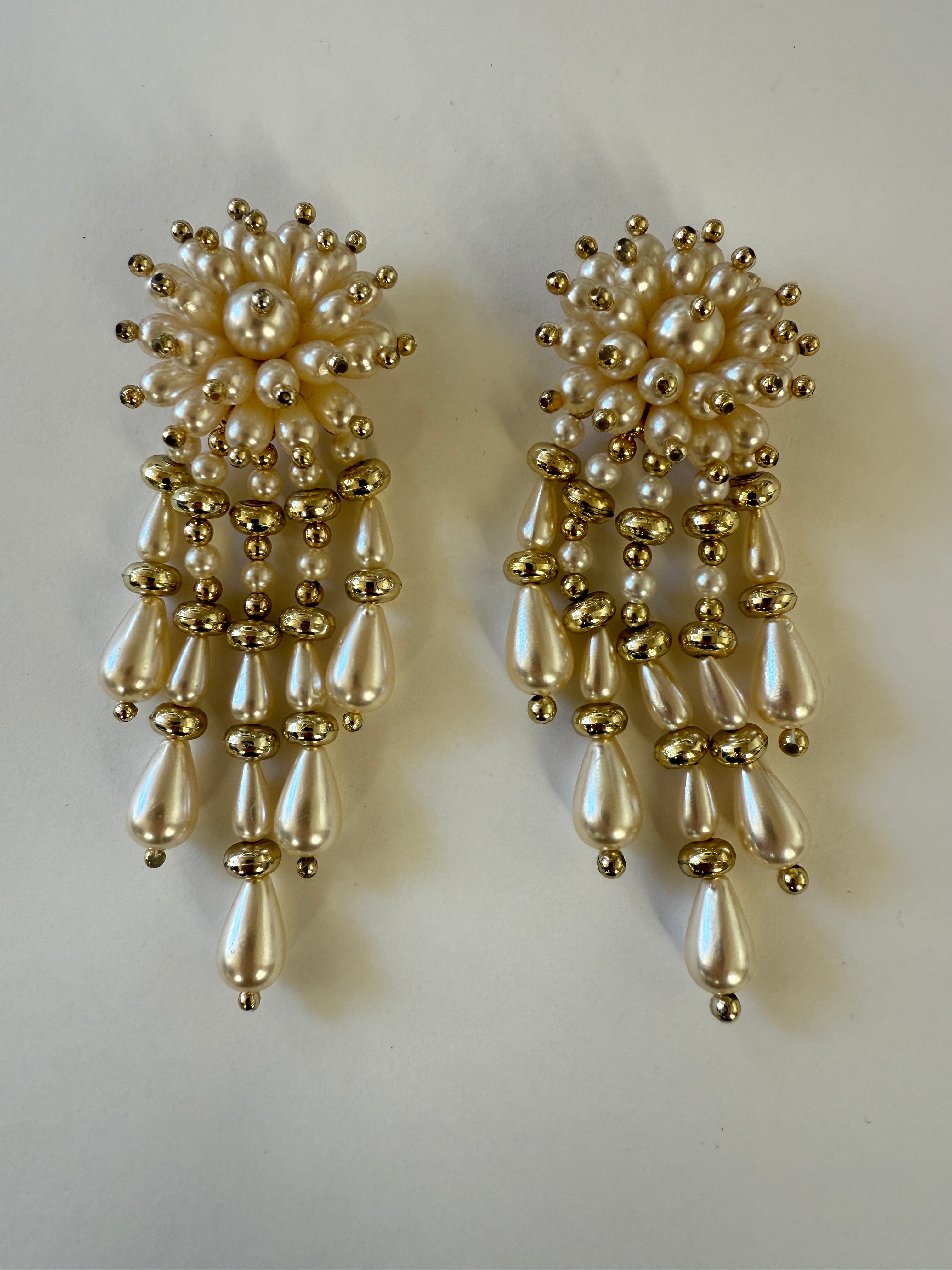 Vintage Cascade Pearl Statement Earrings