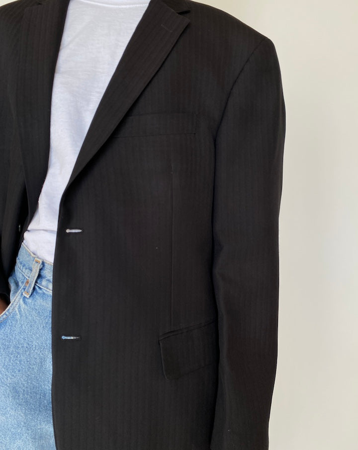 VINTAGE BLACK STRIPED BLAZER 1986