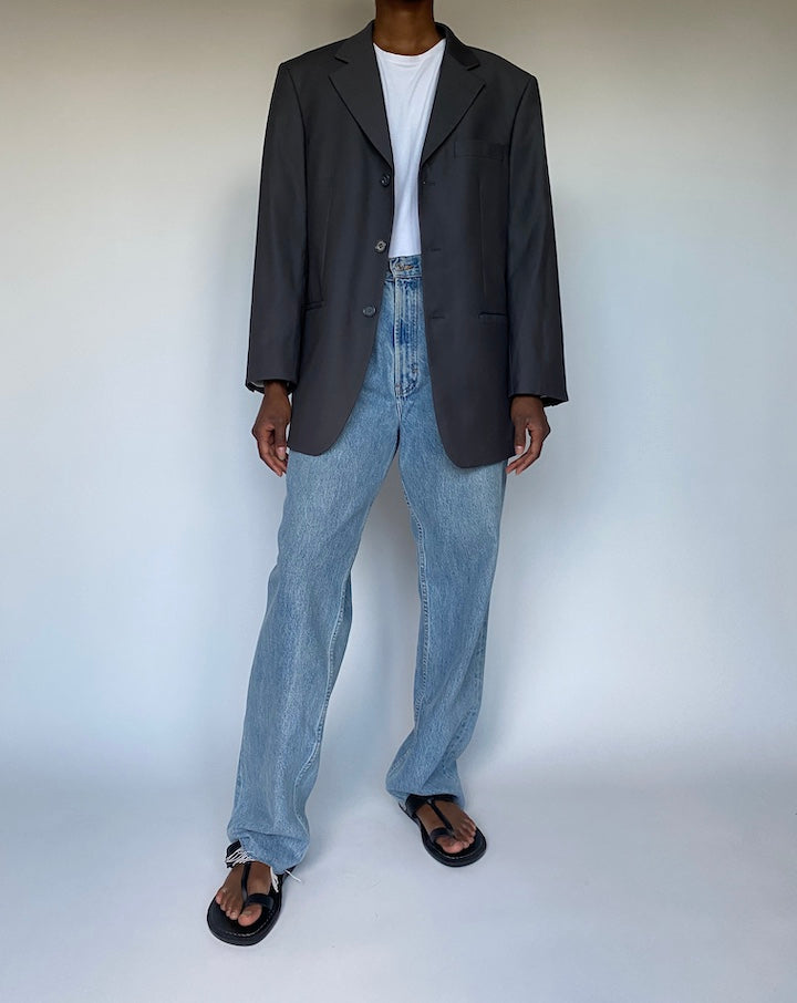 VINTAGE DARK GREY SINGLE BREASTED BLAZER 3605