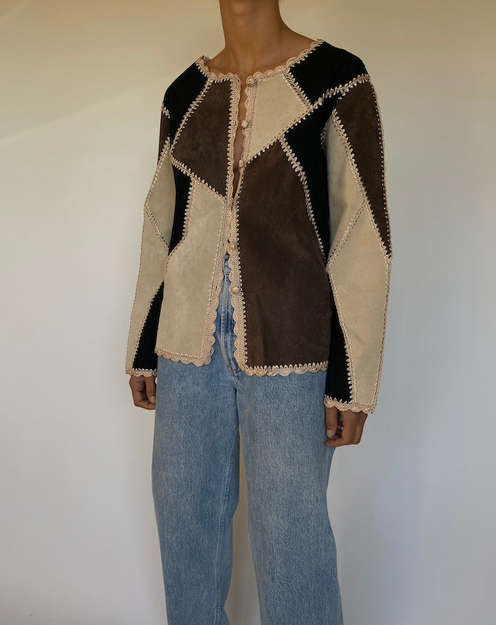 VINTAGE SUEDE LEATHER AND CROCHET JACKET 2627