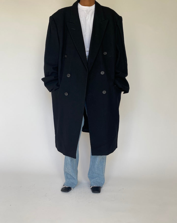 VINTAGE BLACK LONG WOOL COAT 4110