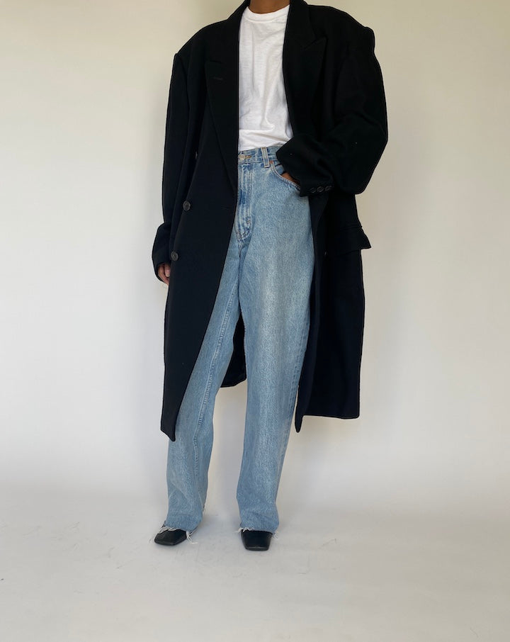 VINTAGE BLACK LONG WOOL COAT 4110