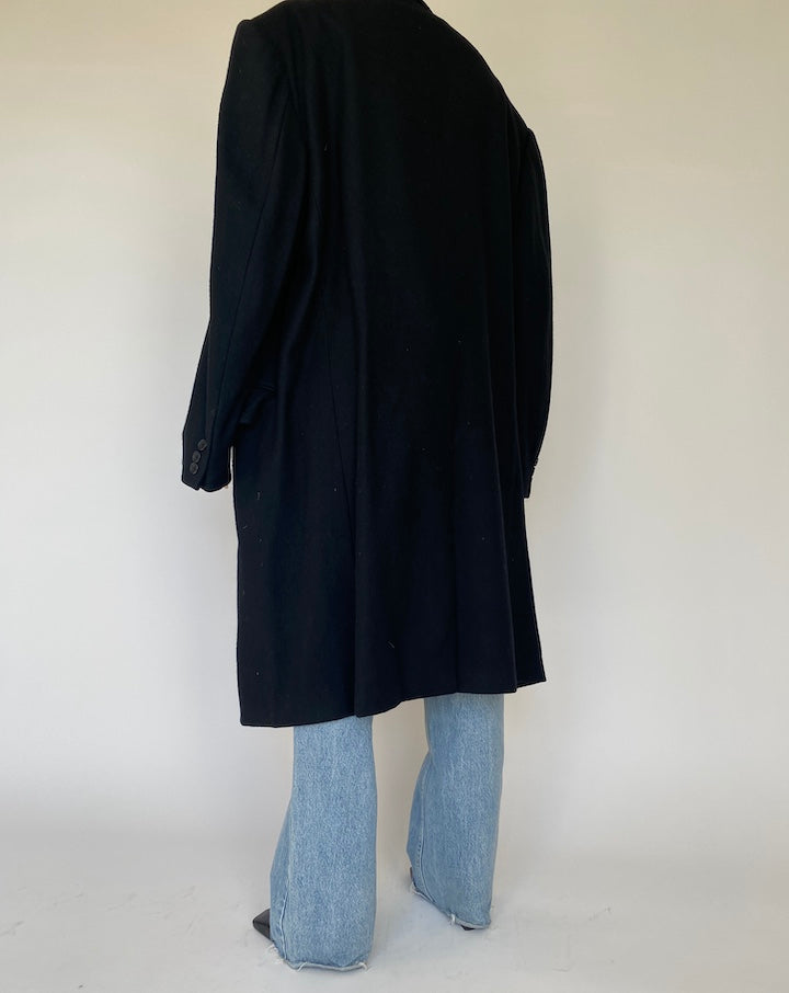 VINTAGE BLACK LONG WOOL COAT 4110