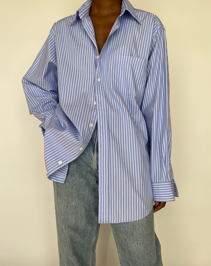 VINTAGE BLUE AND WHITE STRIPED OVERSIZED SHIRT 1990
