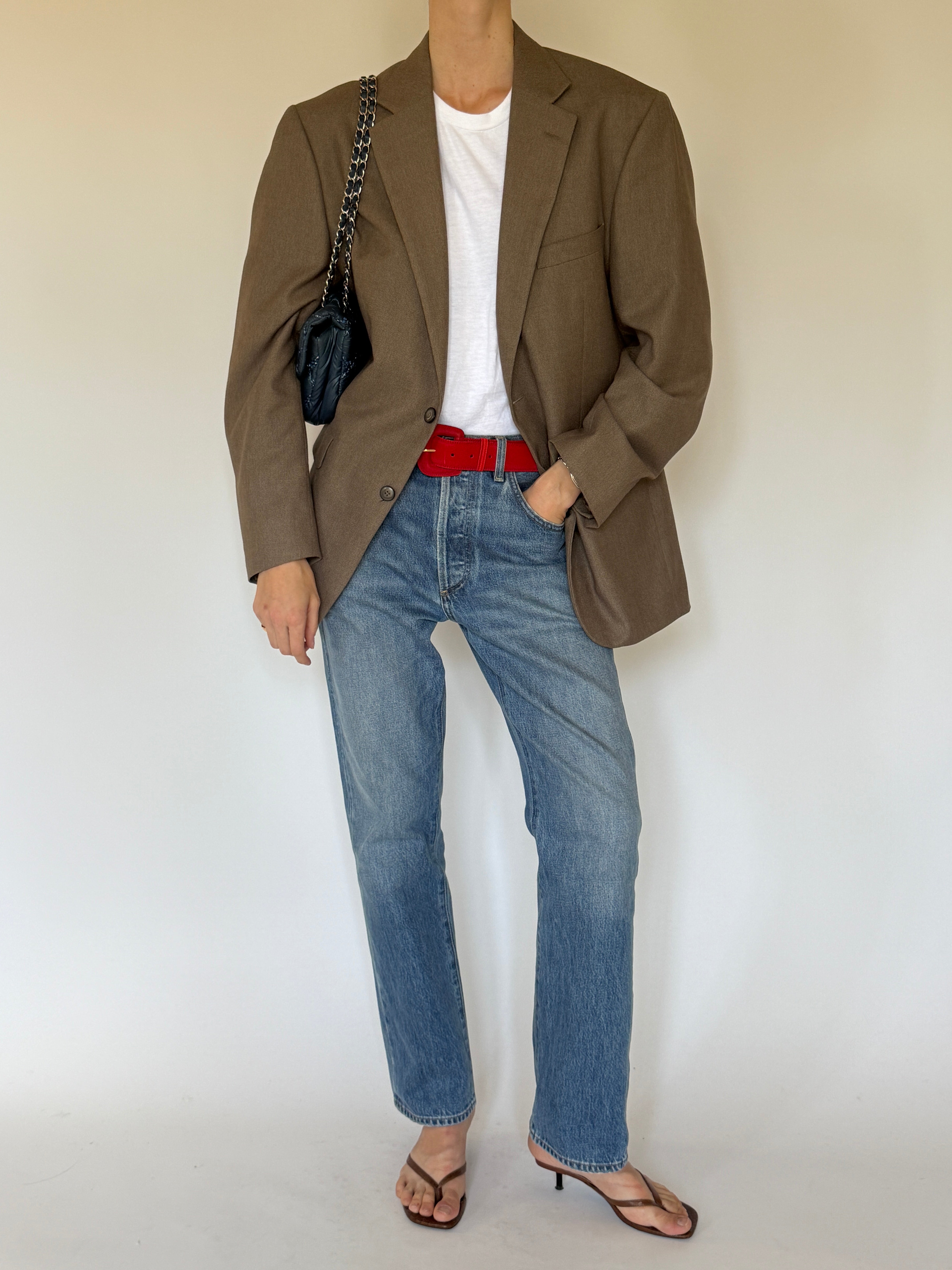 Vintage brown oversized single-breasted blazer front view