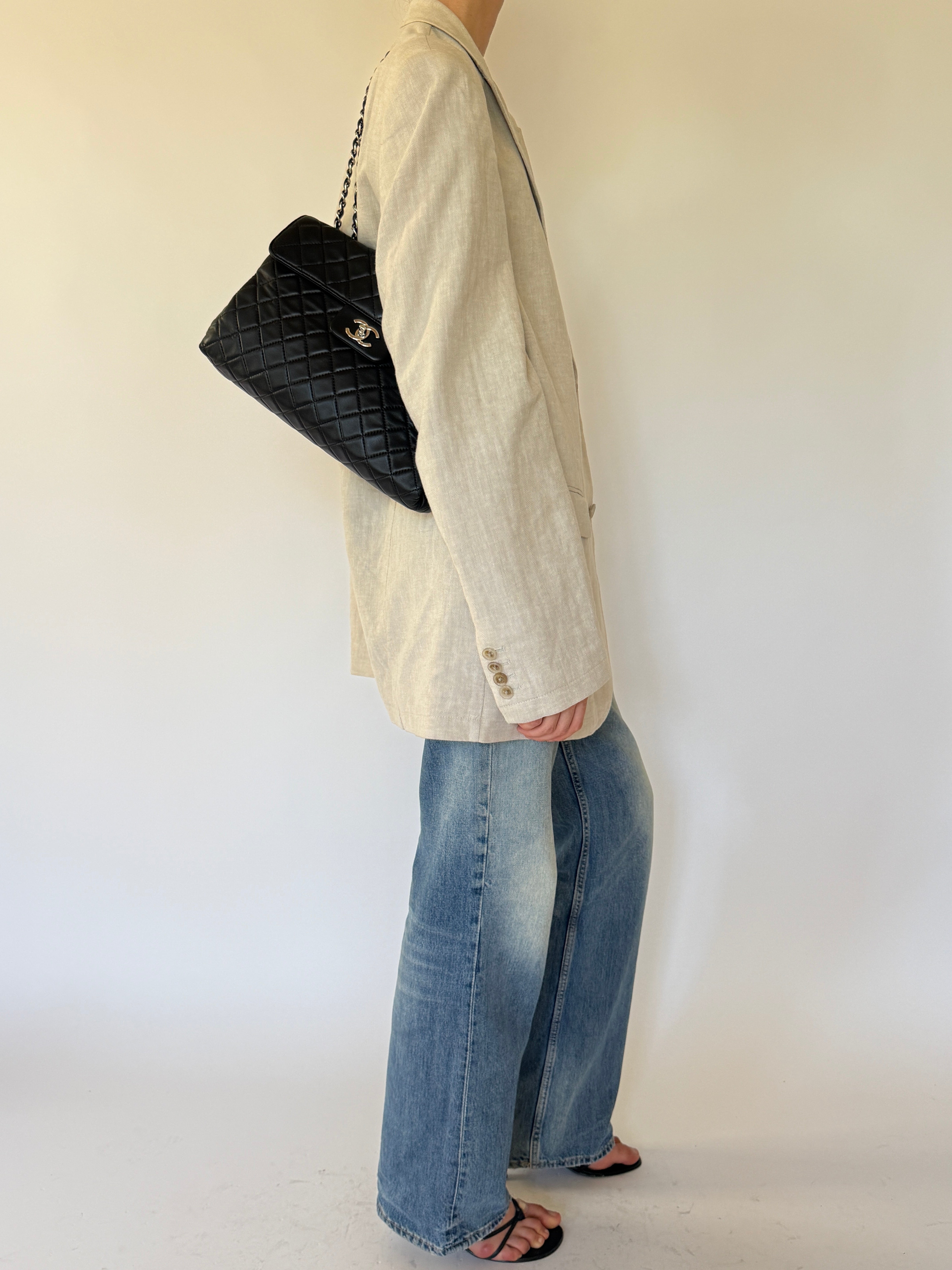 Vintage Linen & Cotton Oversized Blazer in Beige 6601