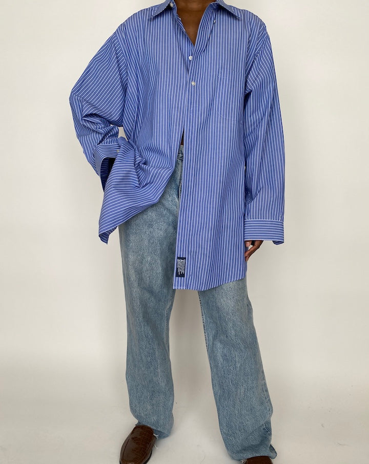 VINTAGE BLUE AND STRIPED OVERSIZED SHIRT 1993