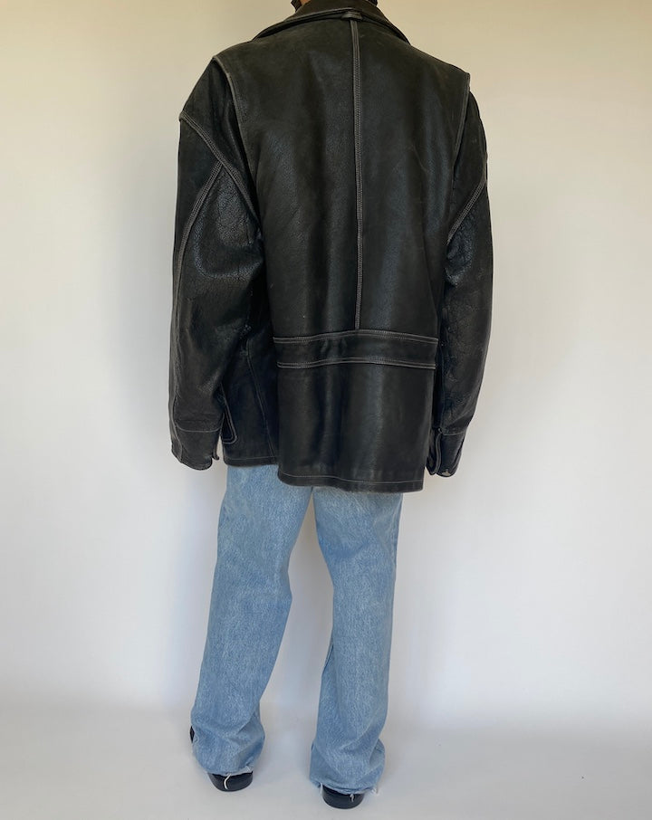 VINTAGE BLACK OVERSIZED LEATHER JACKET 3188