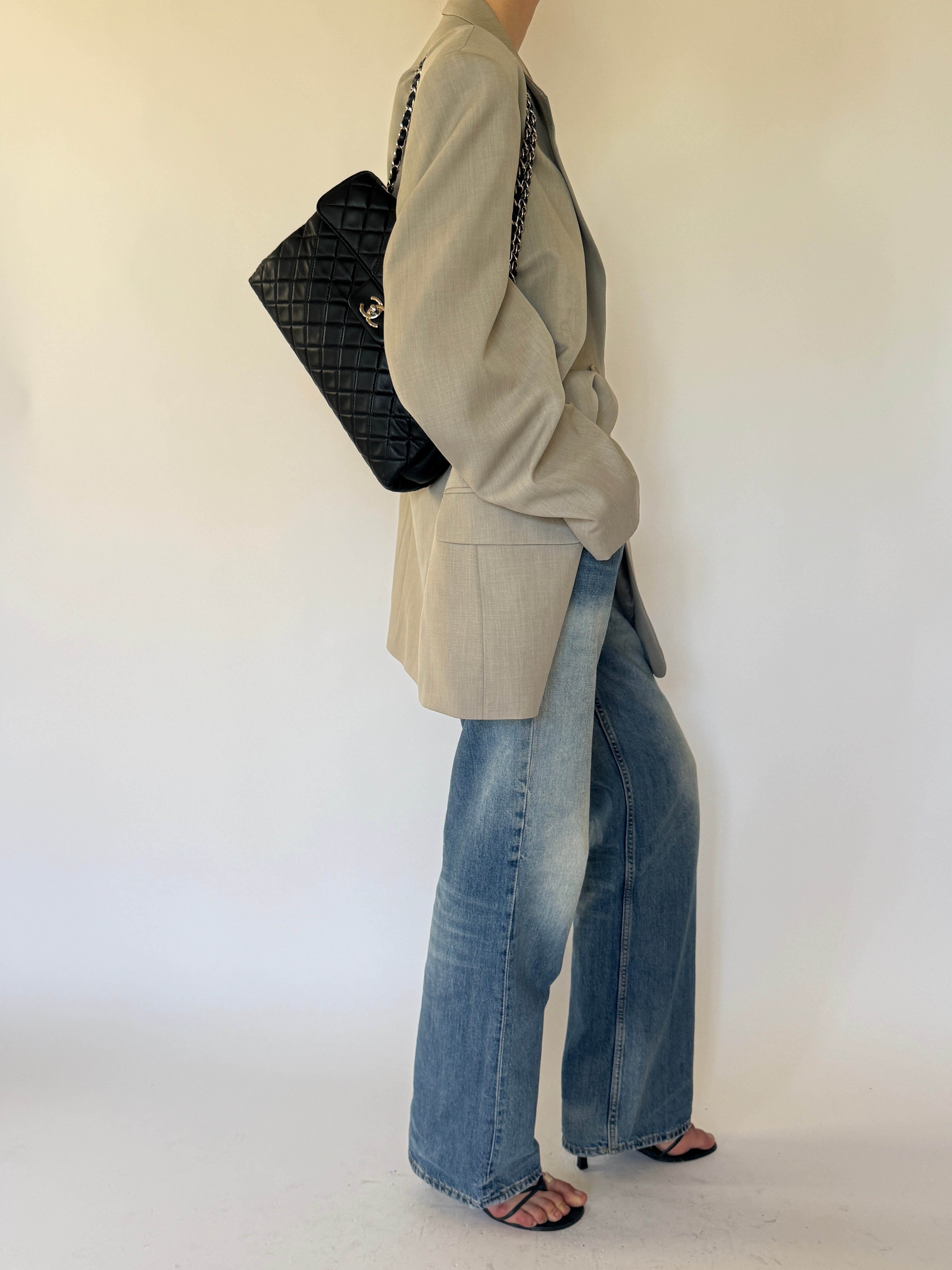 Vintage Oversized Single-Breasted Blazer Beige 7372