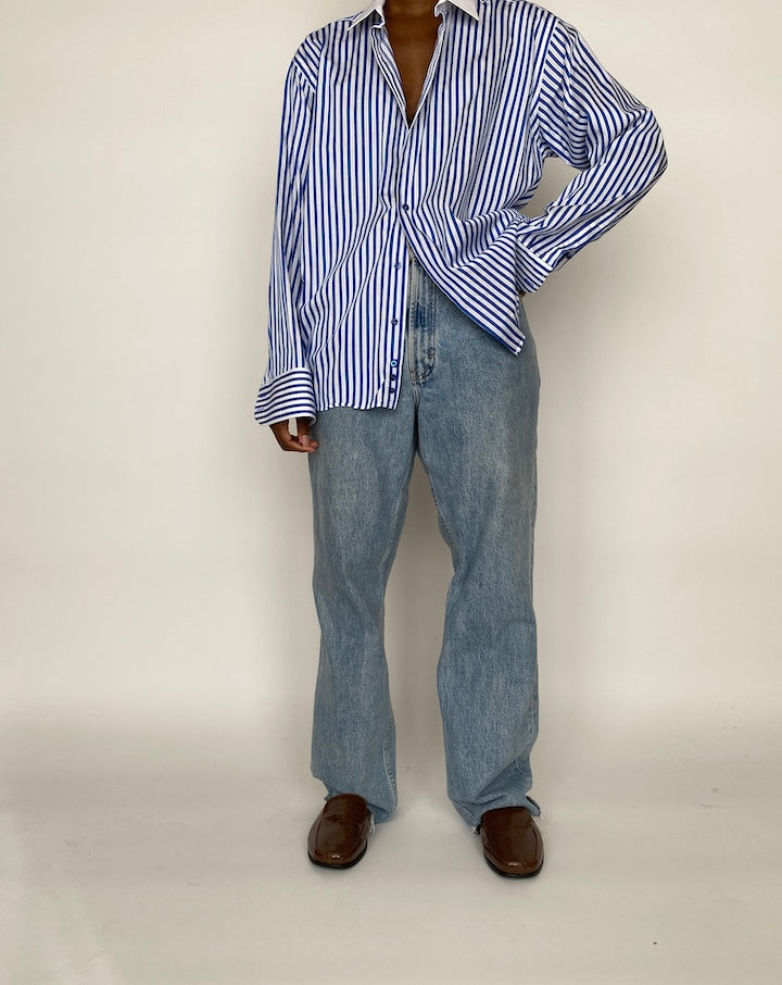 VINTAGE BLUE AND WHITE STRIPED OVERSIZED SHIRT 1995