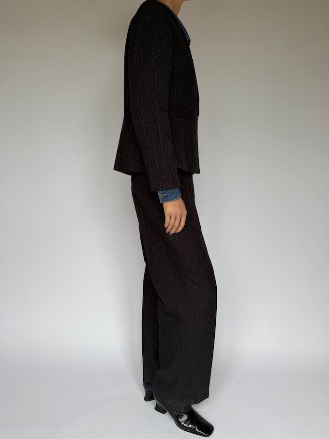 Vintage two-piece suit pinstripe dark brown 5918