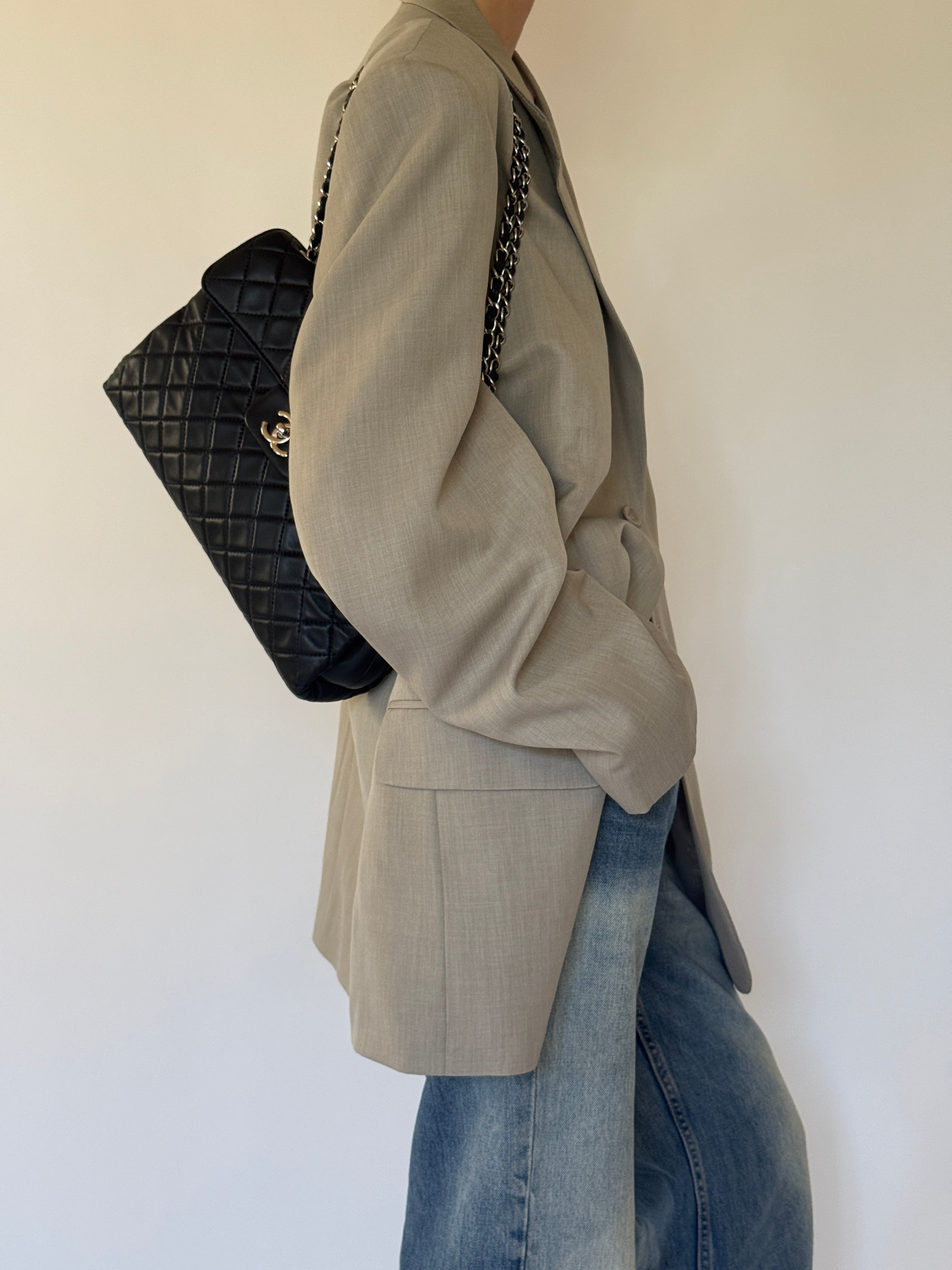 Vintage Oversized Single-Breasted Blazer Beige 7372