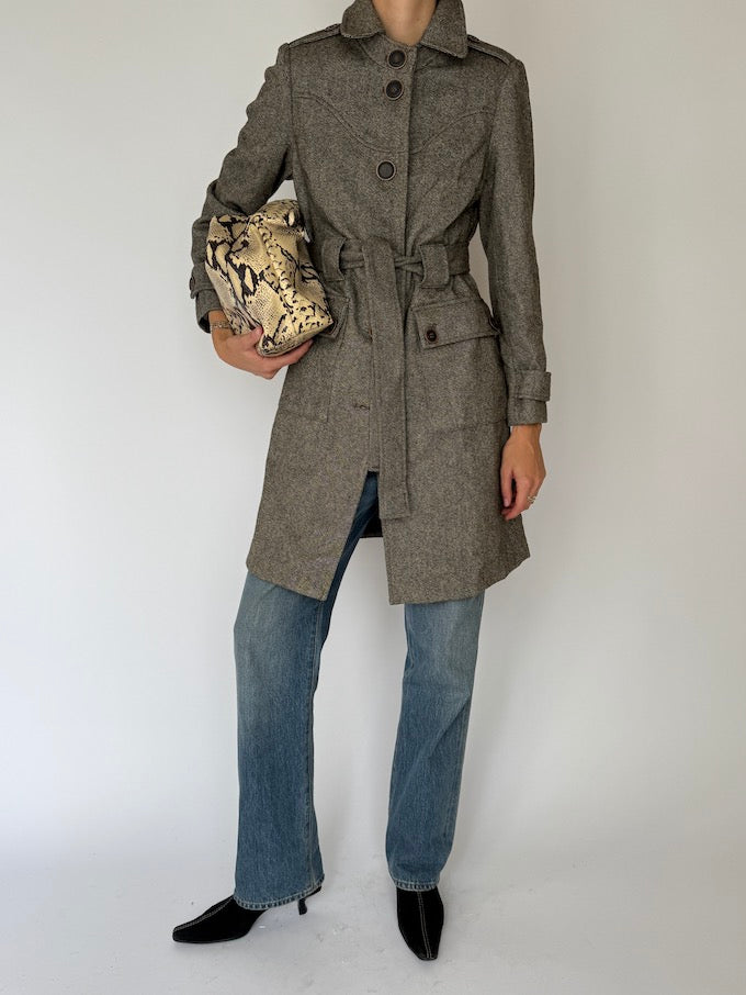 Vintage Classic Tailored Tweed Wool Blend Trench Coat 6525