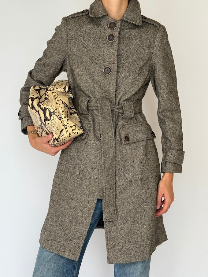 Vintage Classic Tailored Tweed Wool Blend Trench Coat 6525