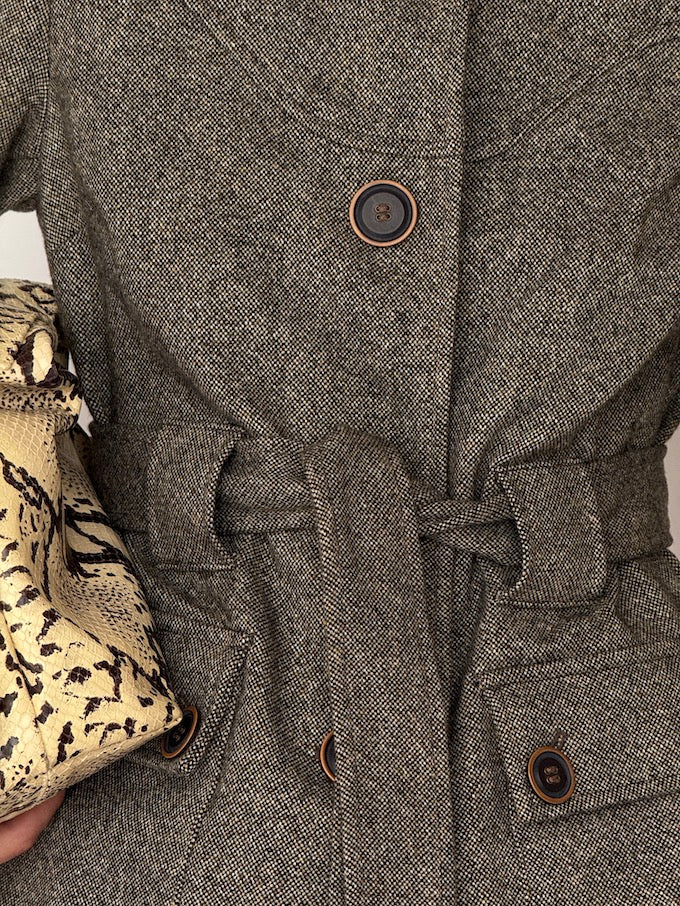 Vintage Classic Tailored Tweed Wool Blend Trench Coat 6525