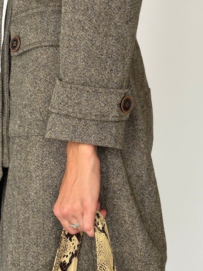 Vintage Classic Tailored Tweed Wool Blend Trench Coat 6525