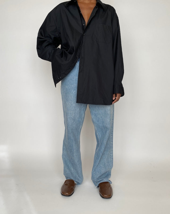 VINTAGE BLACK OVERSIZED BUTTON DOWN SHIRT 1998